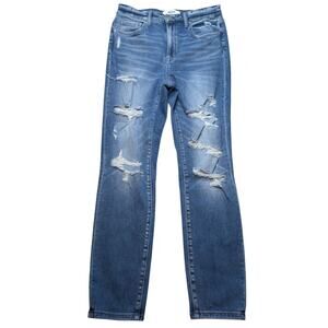 Mica Jeans Womens Size 30 Distressed Curvy Crop Tapered Dark Wash High Rise